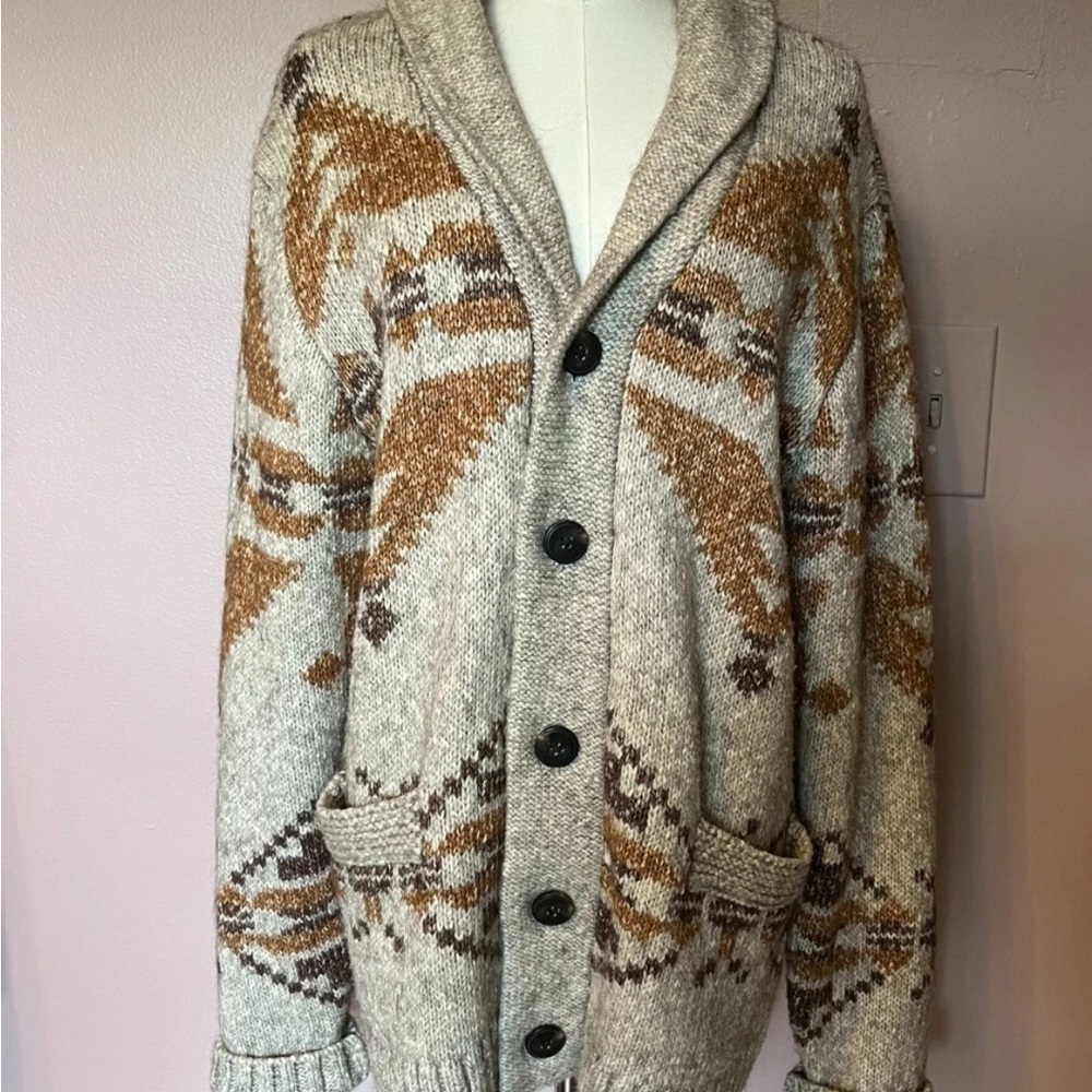 Schott Bros Men's Motif Cardigan Sweater, Color Limestone,  Size M
